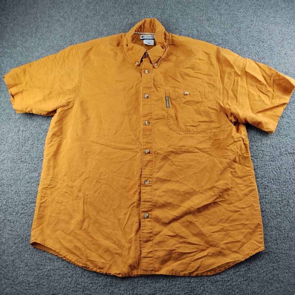 Columbia Shirt Mens XL Short Sleeve Orange Button Down Outdoor UT